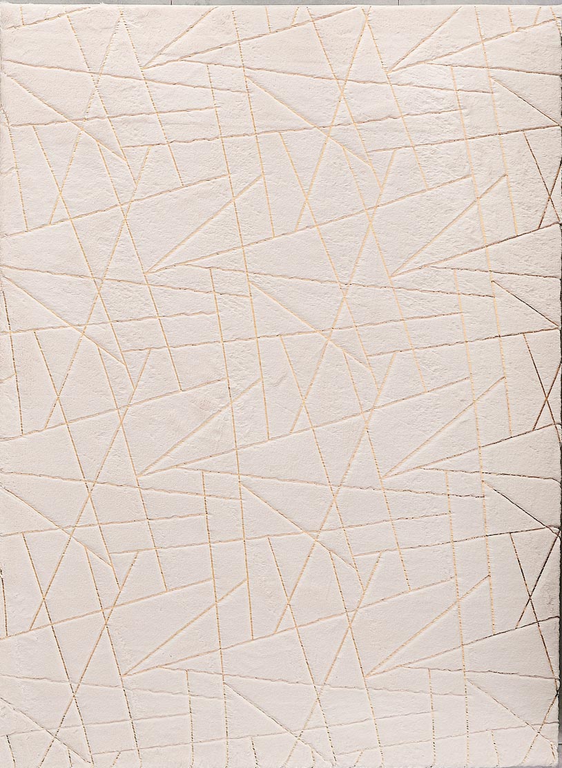 English Elm Luxury Plush Beige Geometric Faux Fur Area Rug With Gold Accents – Machine Washable & Anti-Slip Design B030P233688