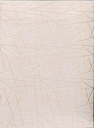 English Elm Luxury Plush Beige Geometric Faux Fur Area Rug With Gold Accents – Machine Washable & Anti-Slip Design B030P233688