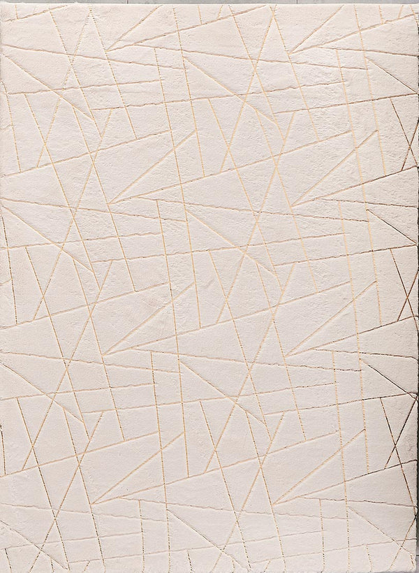 English Elm Luxury Faux Fur Area Rug - Beige With Gold-Gilded Geometric Design, Machine Washable & Soft Comfort B030P233693