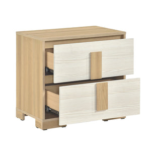 English Elm Contemporary Modern Wooden Nightstand with Two Drawers and Plank Pattern Top for Bedroom Storage Natural,White 26.5 L x 17.5 W x 24 H B011P317207