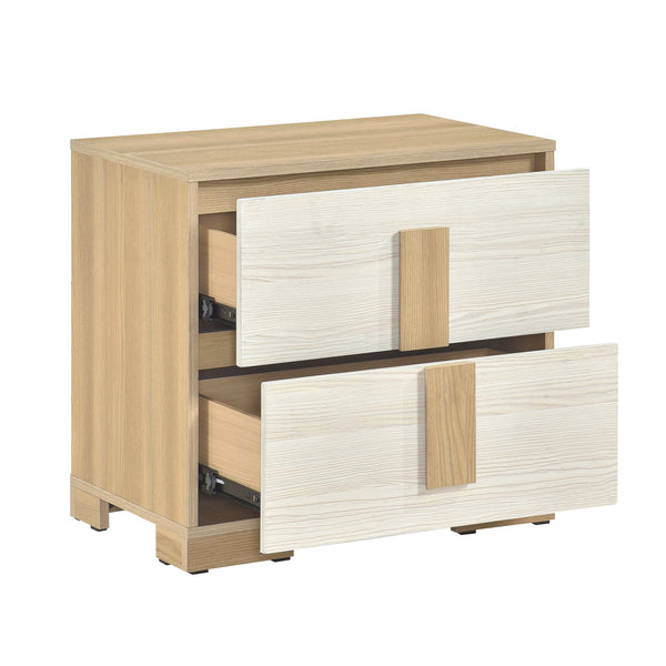 English Elm Contemporary Modern Wooden Nightstand with Two Drawers and Plank Pattern Top for Bedroom Storage Natural,White 26.5 L x 17.5 W x 24 H B011P317207