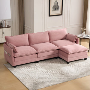 English Elm United We Win Modular Corduroy Sectional with Ottoman Low Profile Living Room Couch Pink W1568S00256