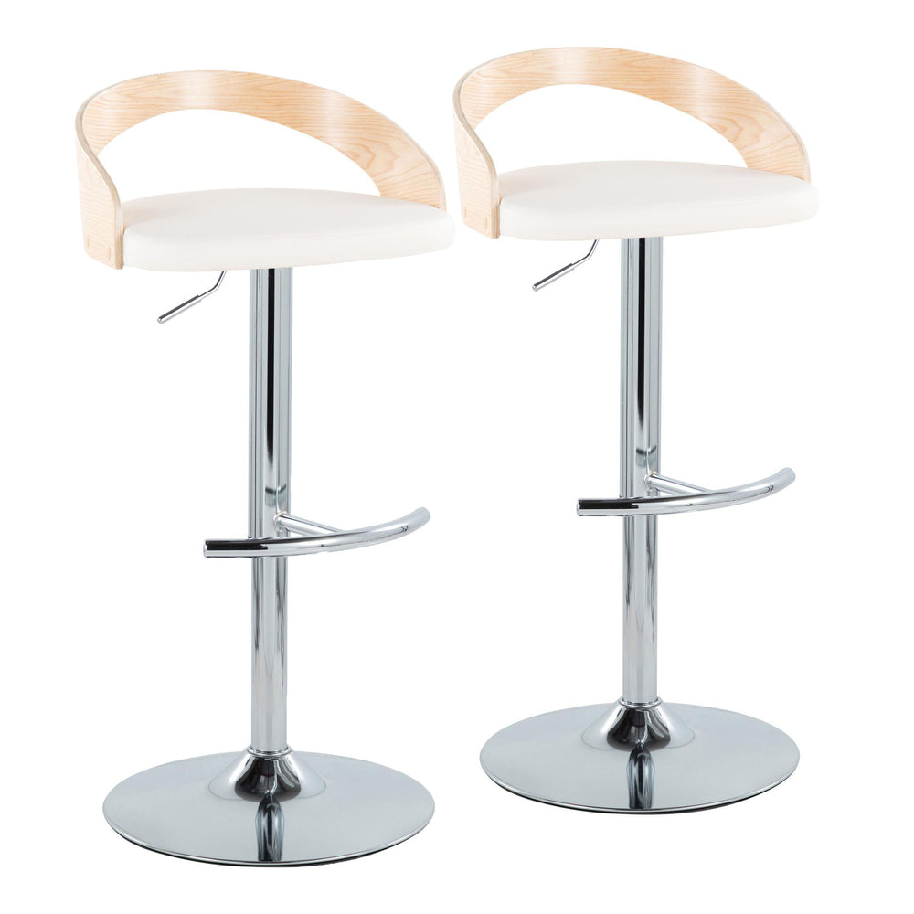English Elm Grotto Adjustable Barstools Set Of 2 - Stylish Chrome, Natural Wood & White Faux Leather With Swivel B202S00917