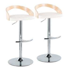 English Elm Grotto Adjustable Barstools Set Of 2 - Stylish Chrome, Natural Wood & White Faux Leather With Swivel B202S00917