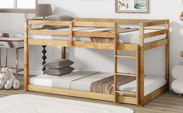 English Elm Solid Wooden Twin Over Twin Floor Bunk Bed - Safe, Stylish, And Functional With Natural Finish Design W504P191673-GIGA