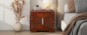 English Elm Mid-century Modern Nightstand with Diamond Geometric Drawers and Heavy Duty Wood Base Dark Brown N761P324094N