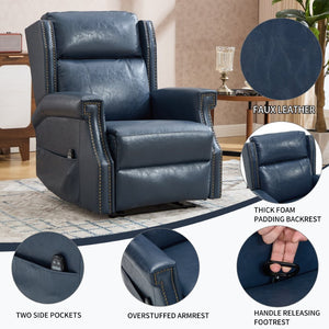 English Elm Emon's Overstuffed Chenille Power Lift Recliner with Massage Heat and Charging Ports Blue W1803S00087