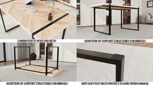 English Elm 59" Rustic Industrial Dining Table Set With Pu Chairs – 6-Piece Farmhouse Style Kitchen Furniture W2189S00220