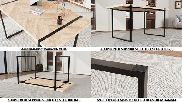 English Elm 59" Rustic Industrial Dining Table Set With Pu Chairs – 6-Piece Farmhouse Style Kitchen Furniture W2189S00220