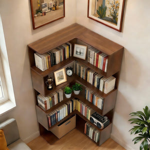 English Elm 6 Tier Corner Bookcase Tall L Shaped Walnut Mdf Open Shelving Unit for Home Office W3204P442028
