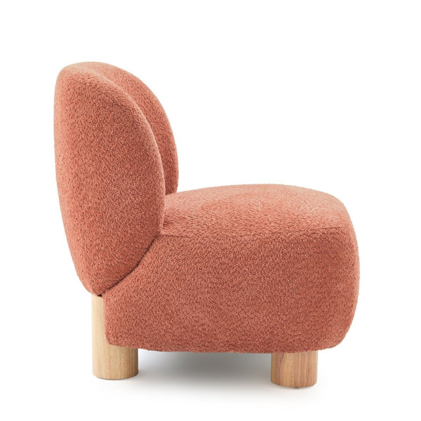 English Elm Boucle Rounded Accent Chair with Rubberwood Legs for Modern Minimalist Living Rooms Coral,Natural Wood N776P423410R