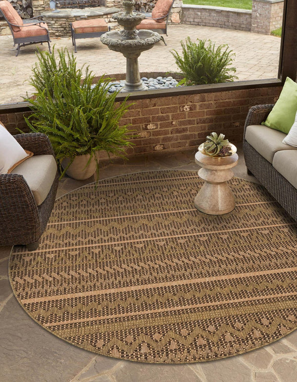 Unique Loom Outdoor Modern Southwestern Machine Made Geometric Rug Light Brown, Brown/Gold 6' 0" x 6' 0"