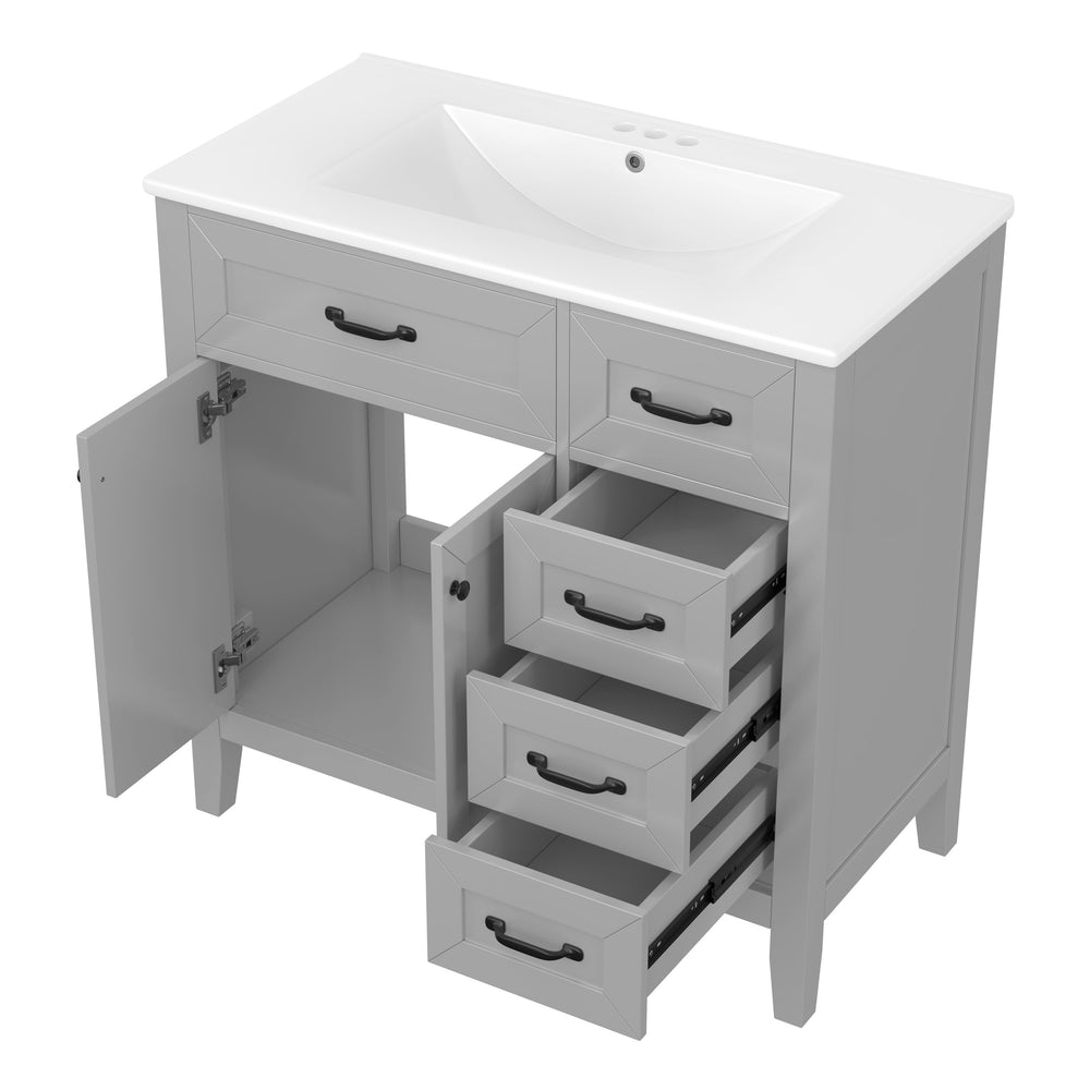 English Elm 36" Stylish Gray Bathroom Vanity With Sink Combo - Durable, Space-Saving Storage Solution For Your Home N725P246491E