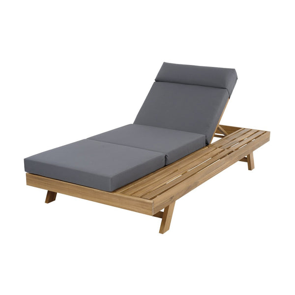 English Elm Lounge Chaise Outdoor Acacia Wood Slatted Frame with Water Resistant Cushion Resort Style Dark Gray,Light Brown N770P442L67G