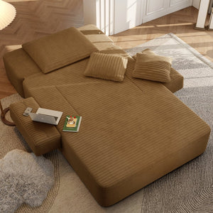 English Elm Luxurious Corduroy Convertible Chaise Lounge Sofa Bed with Storage and Coil Spring Foam Camel W3219P483086