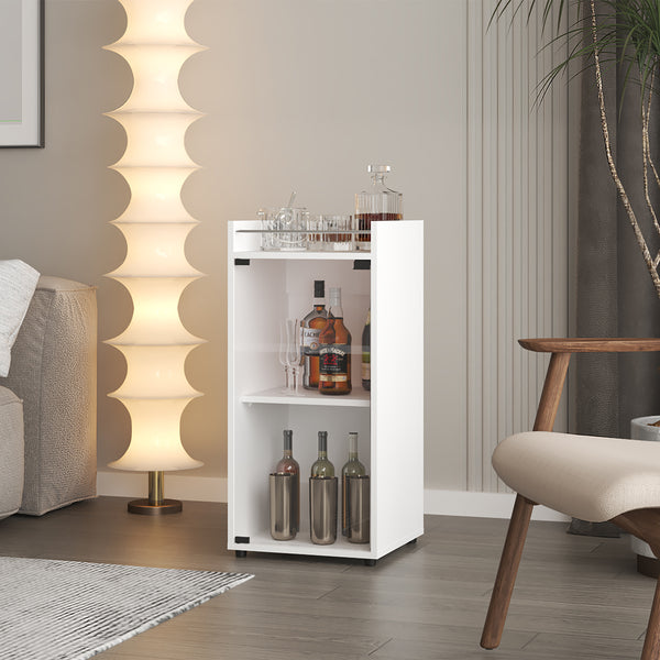 English Elm Minibar Lampeter White Engineered Wood Cabinet with Glass Door, Two-Tier Shelves for Wine & Display B092P315561