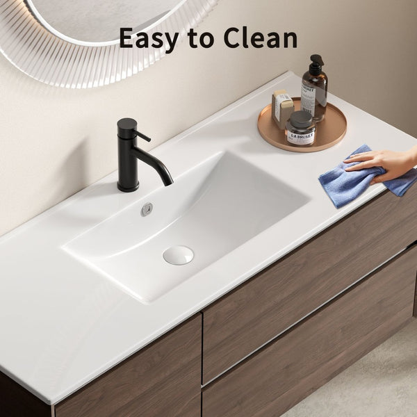 English Elm Ceramic Porcelain Countertop Basin Thin Edge Single Bowl Vanity Sink for Modern Bathrooms W3402P402908