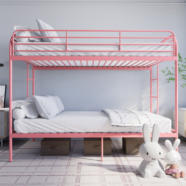 English Elm Metal Twin Over Bunk Bed Heavy Duty Frame Dual Ladder Kids Shared Room Pink W3752P412387