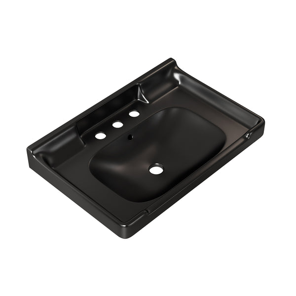 English Elm VICI 28" Bathroom Ceramic Basin with 3 Pre-Drilled Holes and Overflow — Retro-Modern Elegant Design Black W2615P293830