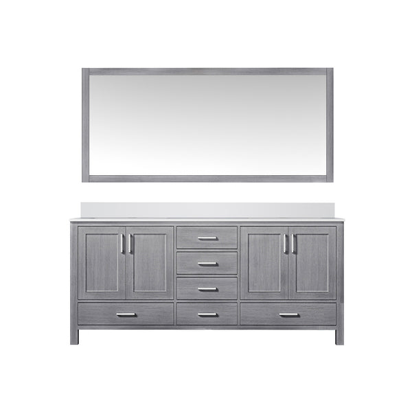 English Elm Distressed Grey Double Bath Vanity 72 in W x 22 in D with White Quartz Top, Soft-Close Drawers & 70x32 Mirror B2731S00708