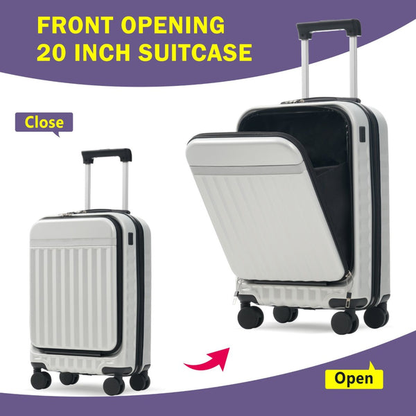 English Elm Front Access Hardside 3 Piece Travel Set with Usb Port Spinner Wheels and Tsa Lock Grey+White N732P326130D