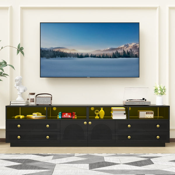 English Elm Tv Stand with Rgb Led Lighting High Gloss Entertainment Center for Large Living Rooms Black T3773P416493