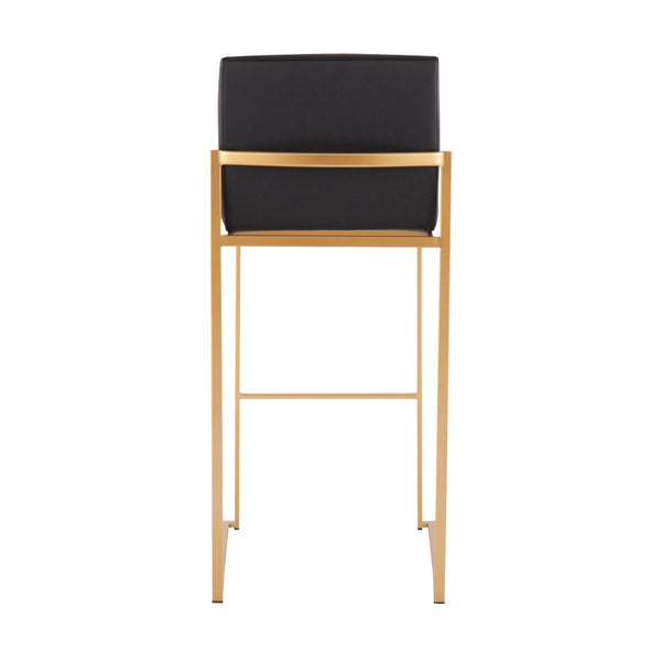 English Elm Fuji Set Of 3 Contemporary High Back Barstools In Luxurious Black Faux Leather & Gold Steel Frame B202P222201
