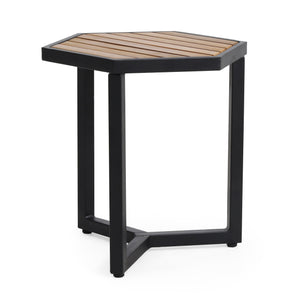 English Elm Christopher Knight Home® - NAHANNI Acacia Wood & Powder-Coated Metal Side Table in Beige — Modern Industrial Outdoor Accent 69970.00