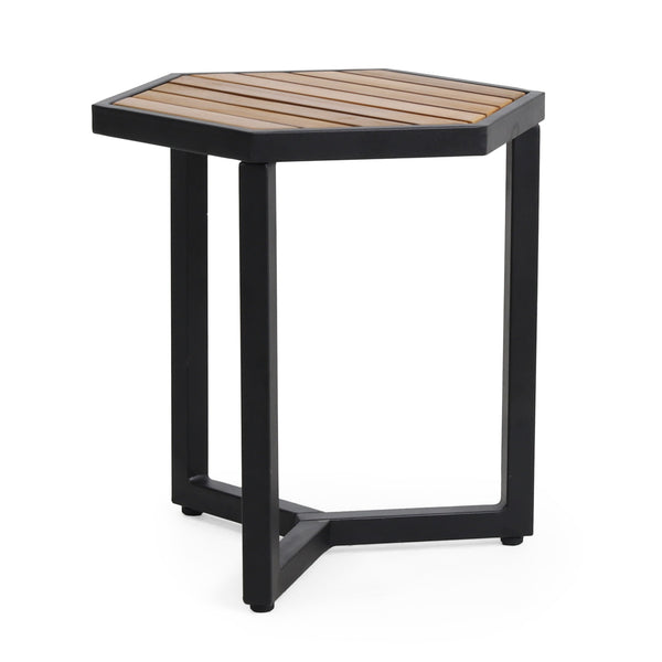 English Elm Christopher Knight Home® - NAHANNI Acacia Wood & Powder-Coated Metal Side Table in Beige — Modern Industrial Outdoor Accent 69970.00