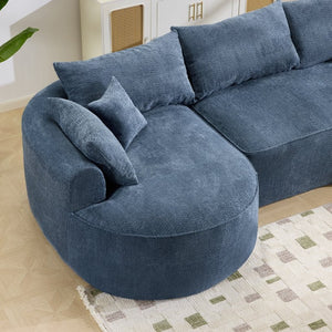 English Elm 124.5-inch Curved Chenille Sectional Sofa with Pillows Deep Seat Living Room Couch Blue W3612S00025