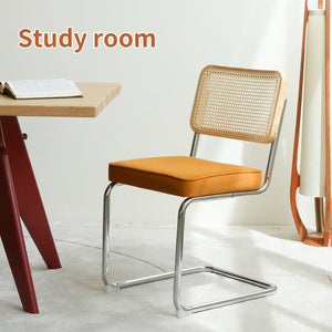 English Elm Dining Chairs Set of 4 Velvet Seat Woven Rattan Back Chrome Cantilever Frame Orange W2105S00005