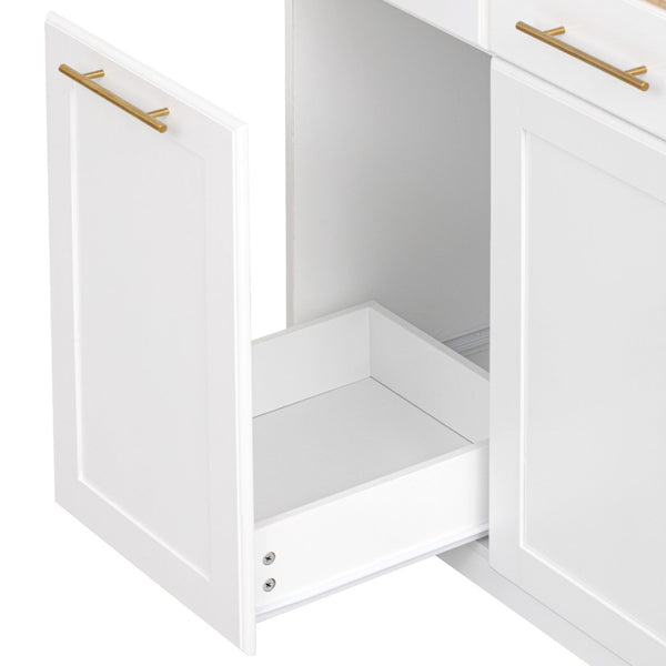 English Elm K&k Rolling Kitchen Island Rubber Wood Top Brass Hardware Built-in Outlets Storage White N707S299014W