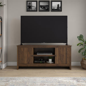 English Elm Tv Stand for 65 Inch Screens with Open Shelves Cabinets and Wire Management B2733P436849
