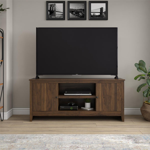 English Elm Tv Stand for 65 Inch Screens with Open Shelves Cabinets and Wire Management B2733P436849
