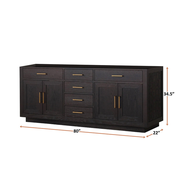 English Elm Black Oak Double Bath Vanity 80in W x 22in D - 2-Sink Midcentury Wood Cabinet, Soft-Close Drawers, Fully Assembled B2731P260859