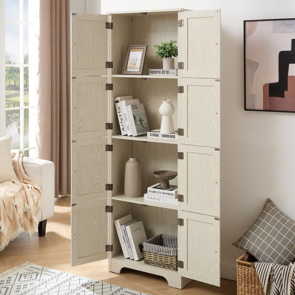 English Elm 72.4" Tall Storage Cabinet with 8 Doors and 4 Shelves, Oak Finish Large Freestanding Organizer for Home White W2275P292650