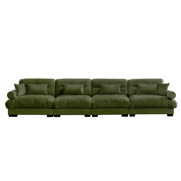English Elm Super Comfort Modular Velvet Sectional Sofa With Movable Ottoman - Luxurious Olive Green Cloud Couch! W714S01110-GIGA