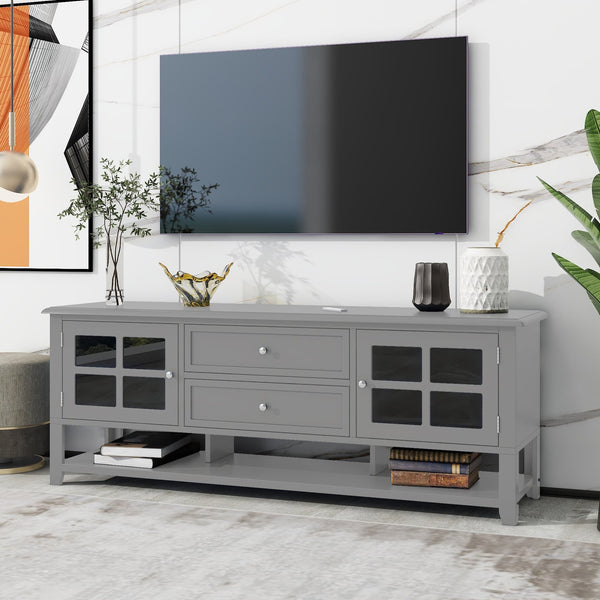 English Elm TV Stand with Modern Sleek Panel Design, Soft-Closing Drawers, Magnetic Doors & Sturdy Storage System Grey WF309280AAK