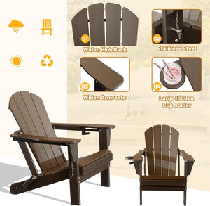 English Elm Adirondack Hdpe Folding Chair Set Outdoor Patio Fire Pit Seating with Cup Holder Brown W1859P453303