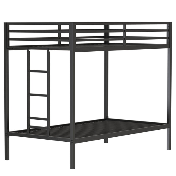 English Elm Adam Twin Over Twin Bunk Bed Metal Black with Full Guardrails Ladder Easy Assemble Plastic End Caps Durable Frame B083P319019