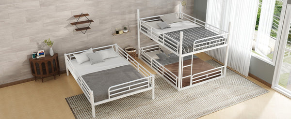 English Elm Twin Triple Metal Bunk Bed Matte Powder Coated Frame with Full Safety Guardrails Light White W1580S00581