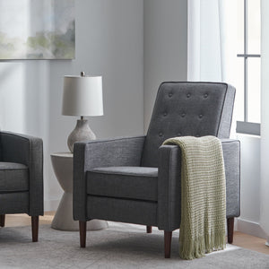 English Elm Christopher Knight Home® - Fabric Recliner Chair Mid-Century Modern Pushback Single Sofa with Tufted Cushion, Birch Legs, Cozy Comfort Gray 60741.00GRY