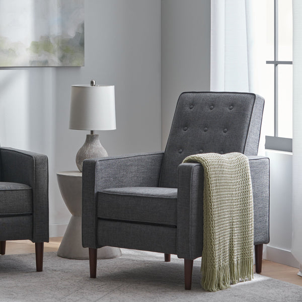 English Elm Christopher Knight Home® - Fabric Recliner Chair Mid-Century Modern Pushback Single Sofa with Tufted Cushion, Birch Legs, Cozy Comfort Gray 60741.00GRY