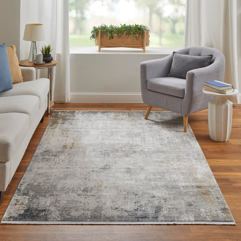 5'x8' Ivory Grey Machine Woven Abstract Industrial Style Indoor Area Rug