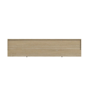 A.R.T. Furniture Haven Console Table with Rustic Sun Oak Finish, Vintage Charm, Drawers & Woven Rattan Shelves 339307-2325