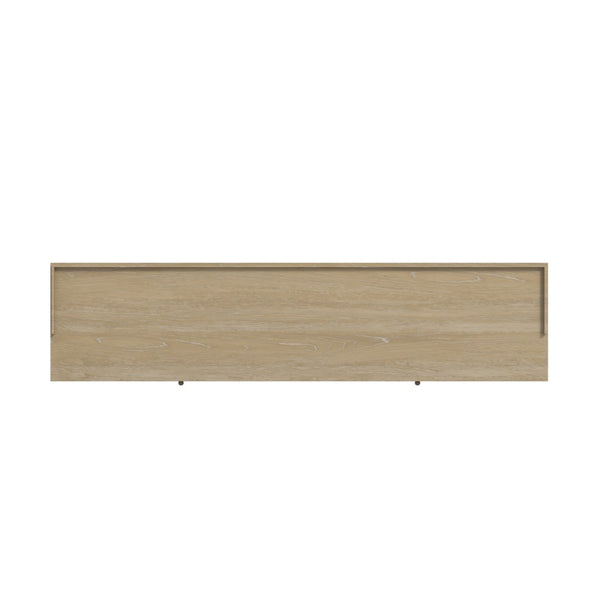 A.R.T. Furniture Haven Console Table with Rustic Sun Oak Finish, Vintage Charm, Drawers & Woven Rattan Shelves 339307-2325