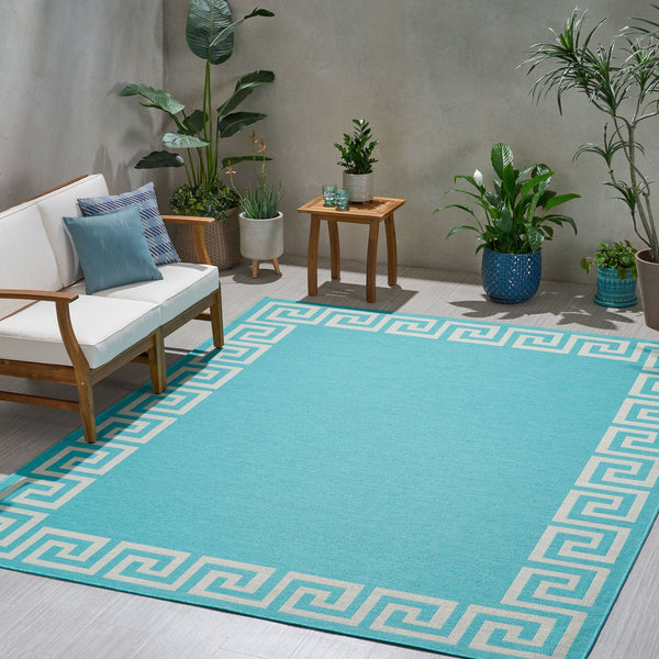 English Elm Christopher Knight Home® - 6560G Teal & Ivory Machine-Woven Rug 7'10"x10' - 100% Polypropylene, Low Pile 0.16" Durable Style 68909.00