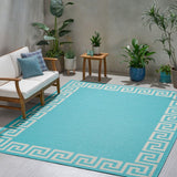 Christopher Knight Home® - Noble House - Preveli 7'10" X 10' Outdoor Area Rug, Teal and Ivory