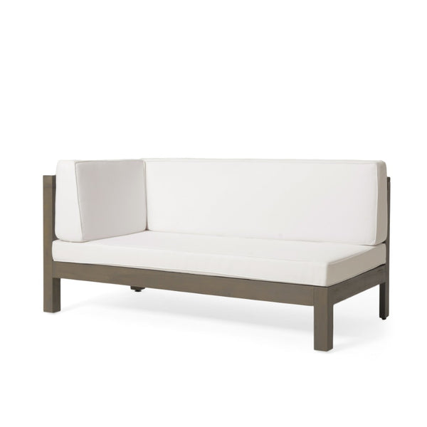 English Elm Brava Acacia Corner Bench Set with Coffee Table Outdoor Cross-back Slatted Design 57967.00WHI-64496.00GRY