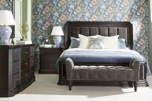 A.R.T. Furniture Revival Upholstered Bed In Charcoal Velvet - Luxurious Napa Mahogany Finish With Timeless Elegance Black, Brown Rubberwood Solids,Quarter Mahogany Veneer,Foam,Fabric,Resin 328125-1730